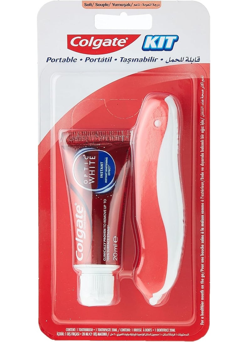 Colgate Travel Kit With Colgate Optic White Teeth Whitening Toothpaste 20ML + Foldable Soft Toothbrush 1 Pcs